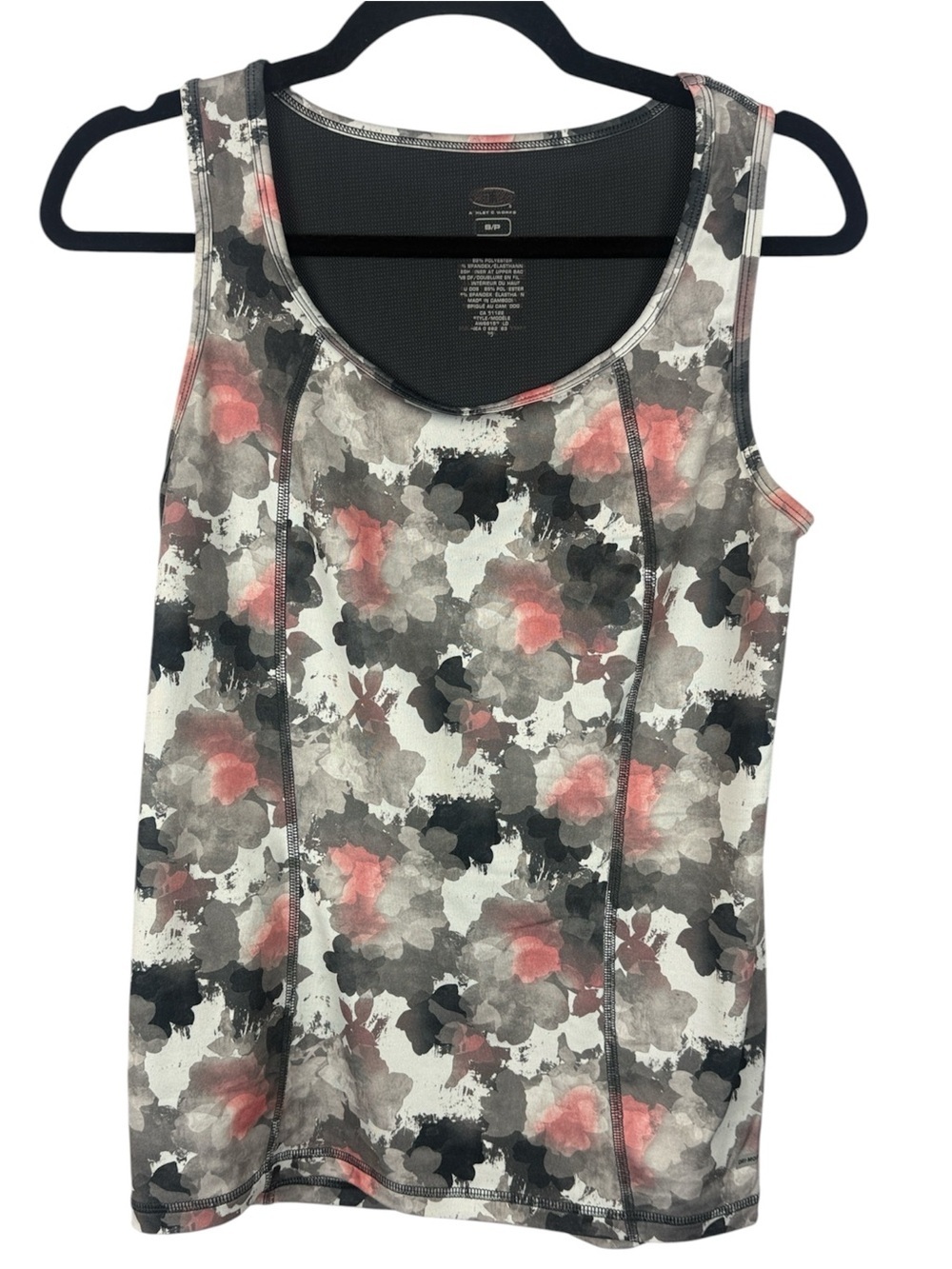 Athletic Works Yoga Abstract Floral Print Scoop Small Tank in Coral & Grayscale